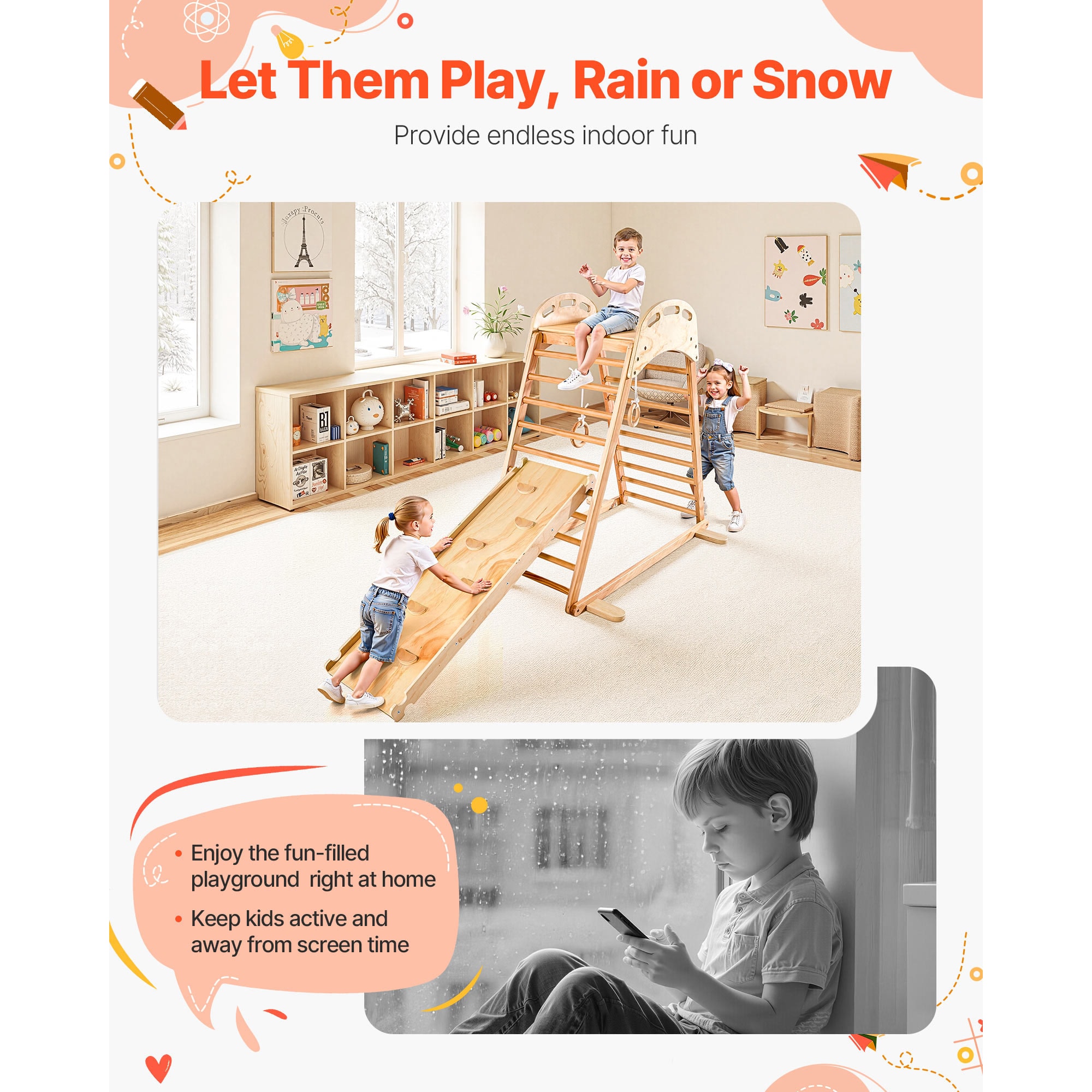 Indoor Playground Jungle Gym 4-in-1 Climber Playset For Kids_voghion.com